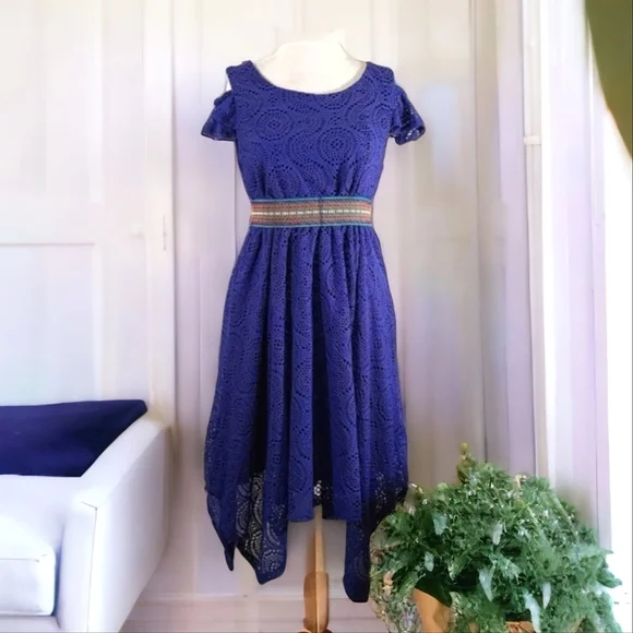 knee length dresses for ladies Blue Cold Shoulder Pleated Midi Dress *FINAL SALE* – SSYS